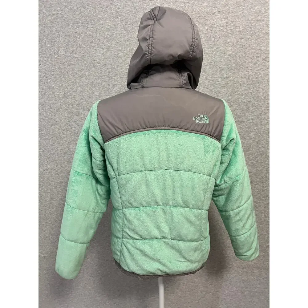 North Face Perseus Reversible Jacket Girls L Green Gray Hooded Reversible Fleece